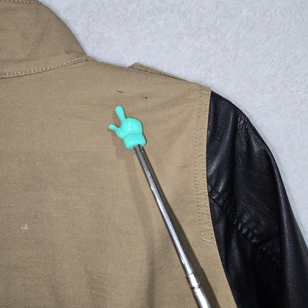 H&M Utility Jacket Faux Leather Sleeves Full Zip Workwear Pockets Polyester Sz 6 - Picture 11 of 14